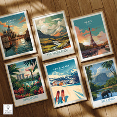 Les 2 Alpes Art Ski Print among travel art prints showcasing iconic destinations.