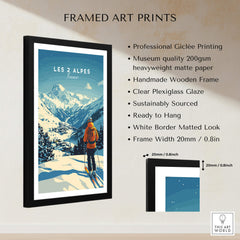 Les 2 Alpes Print France framed art print showcasing a skier with mountains in the background, perfect for ski enthusiasts.