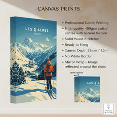 Les 2 Alpes Print France canvas print showcasing ski art in the beautiful Alps with stunning mountain views.