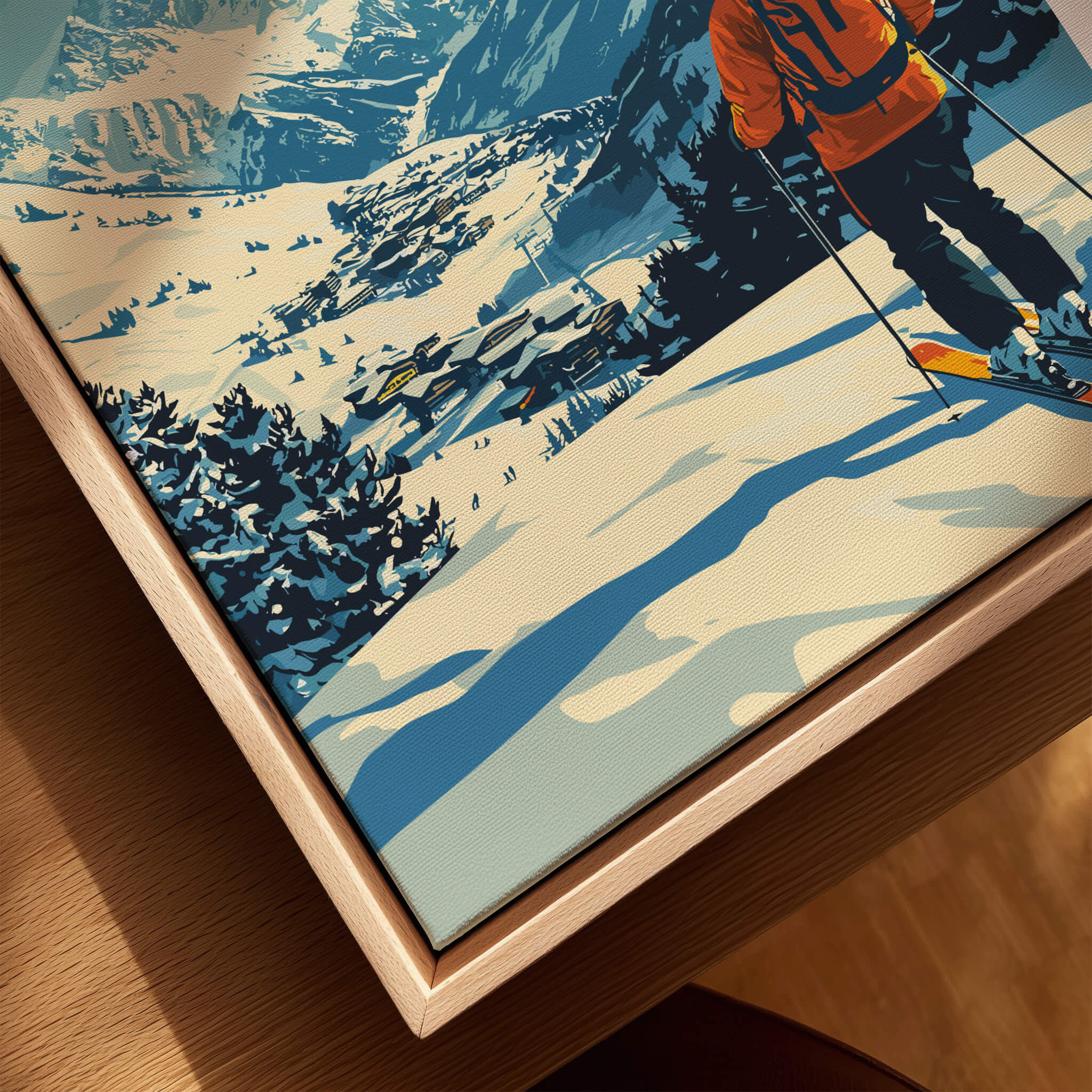 Les 2 Alpes Print France showcasing a skier on the slopes with a stunning snowy landscape in the background.