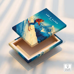 Les 2 Alpes Wall Art Ski Print shown on a decorative box depicting a skier against a snowy mountain backdrop.