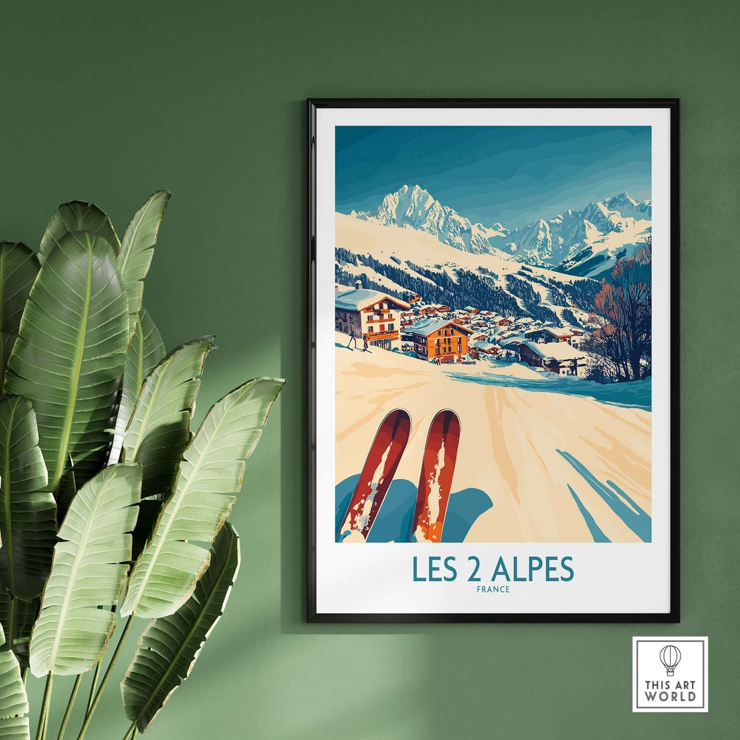 Les 2 Alpes ski poster print showcasing vibrant slopes and picturesque scenery, perfect for home or office decor.