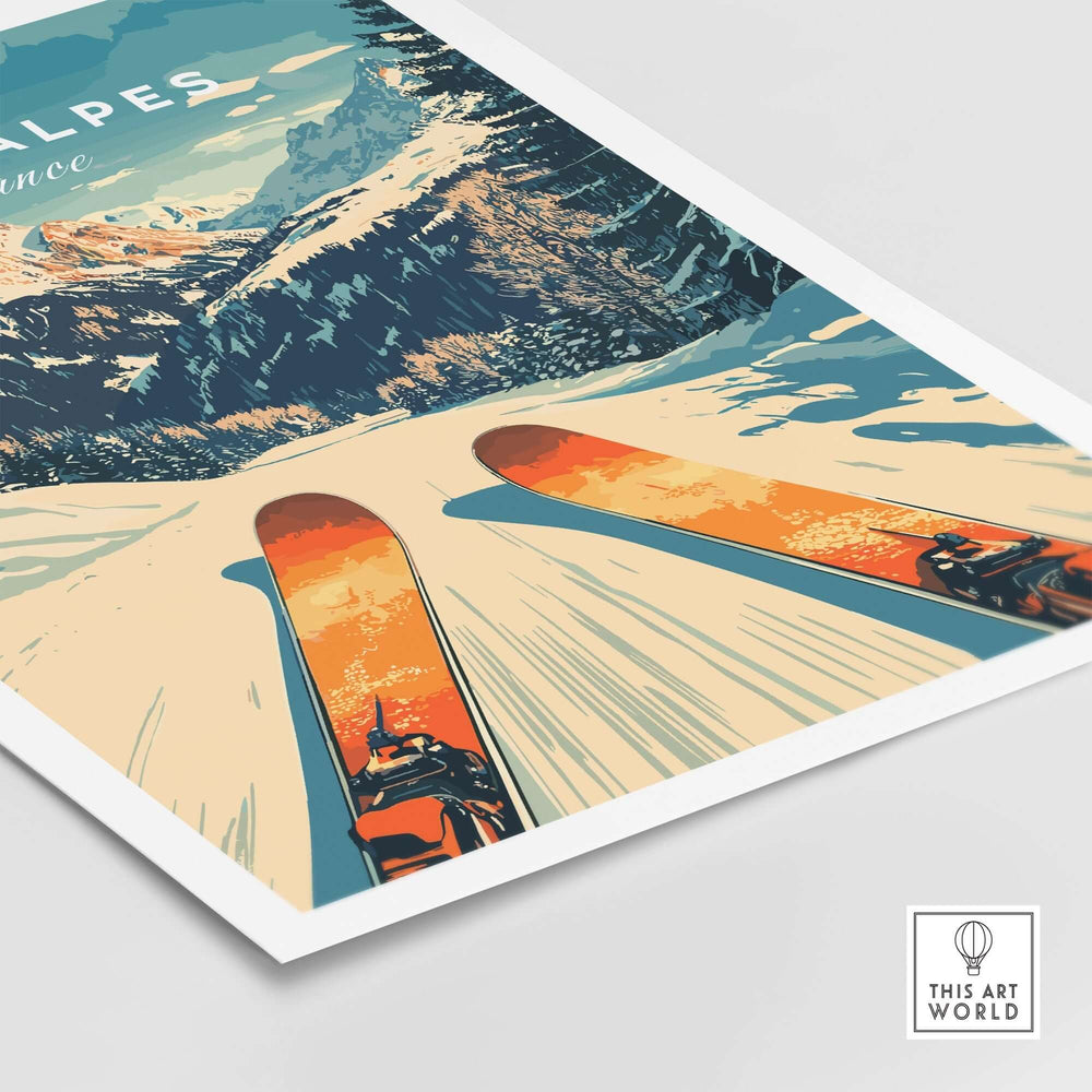 Les 2 Alpes ski poster featuring vibrant slopes and mountainous scenery, perfect for winter sports enthusiasts.