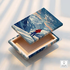 Les Arcs Travel Poster - France stylish box showcasing stunning mountain scenery and skier design.