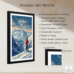 Les Arcs Travel Poster - France framed art print showcasing breathtaking ski slopes and mountains in a wooden frame.