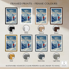 Les Arcs Travel Poster - France framed prints in various frame colors including black, white, natural, and brown.