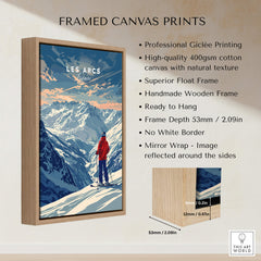 Les Arcs Travel Poster -  France framed canvas print showcasing majestic ski slopes and detailed craftsmanship.
