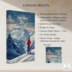 Les Arcs Travel Poster - France showcasing ski slopes on a canvas print with high-quality giclée printing.