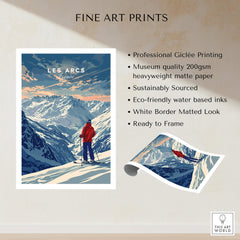 Les Arcs Travel Poster - France showcasing breathtaking ski slopes and stunning mountain scenery.