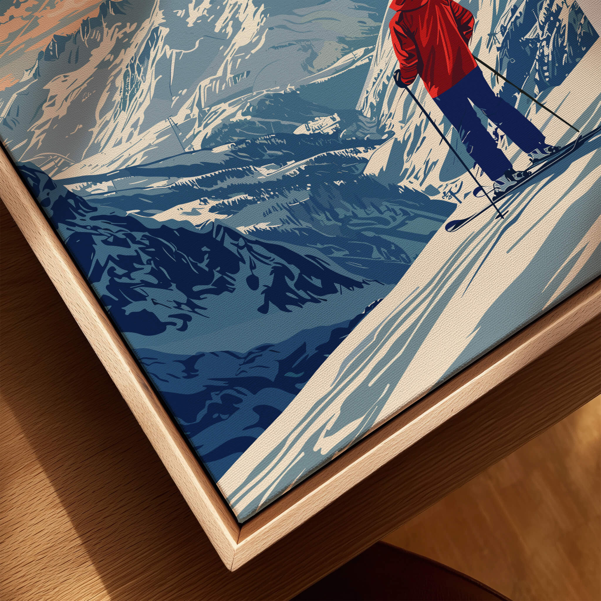 Les Arcs Travel Poster - France featuring a skier amidst stunning mountains and ski slopes.