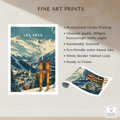 Les Arcs Ski Poster France showcasing professional Giclée printing and stunning skiing scenery.