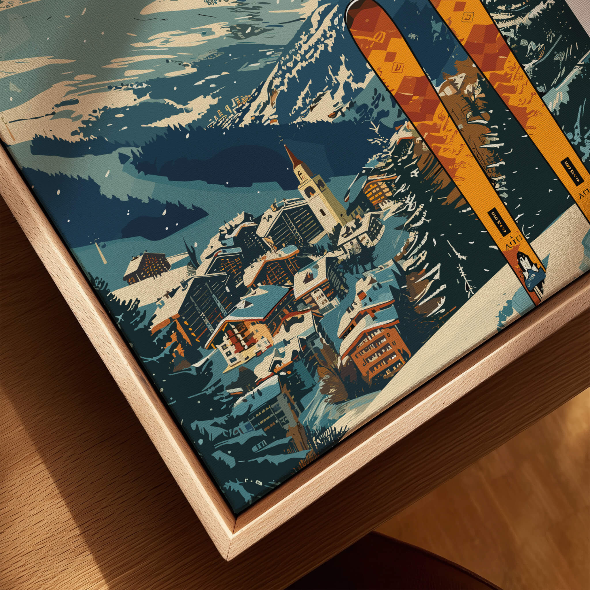 Les Arcs Ski Poster France featuring vibrant ski slopes and alpine scenery in a stunning winter landscape.