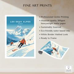 Les Deux Alpes Poster featuring ski adventure with professional Giclée printing and eco-friendly materials.