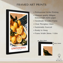 Sicilian Lemons Italian Kitchen Wall Art - framed print details measurements quality details
