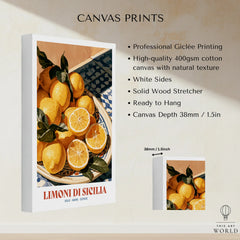 Sicilian Lemons Italian Kitchen Wall Art - canvas print stretched cotton canvas details