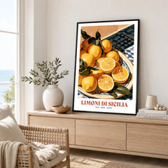 Sicilian Lemons Italian Kitchen Wall Art - framed artwork living room lifestyle setting