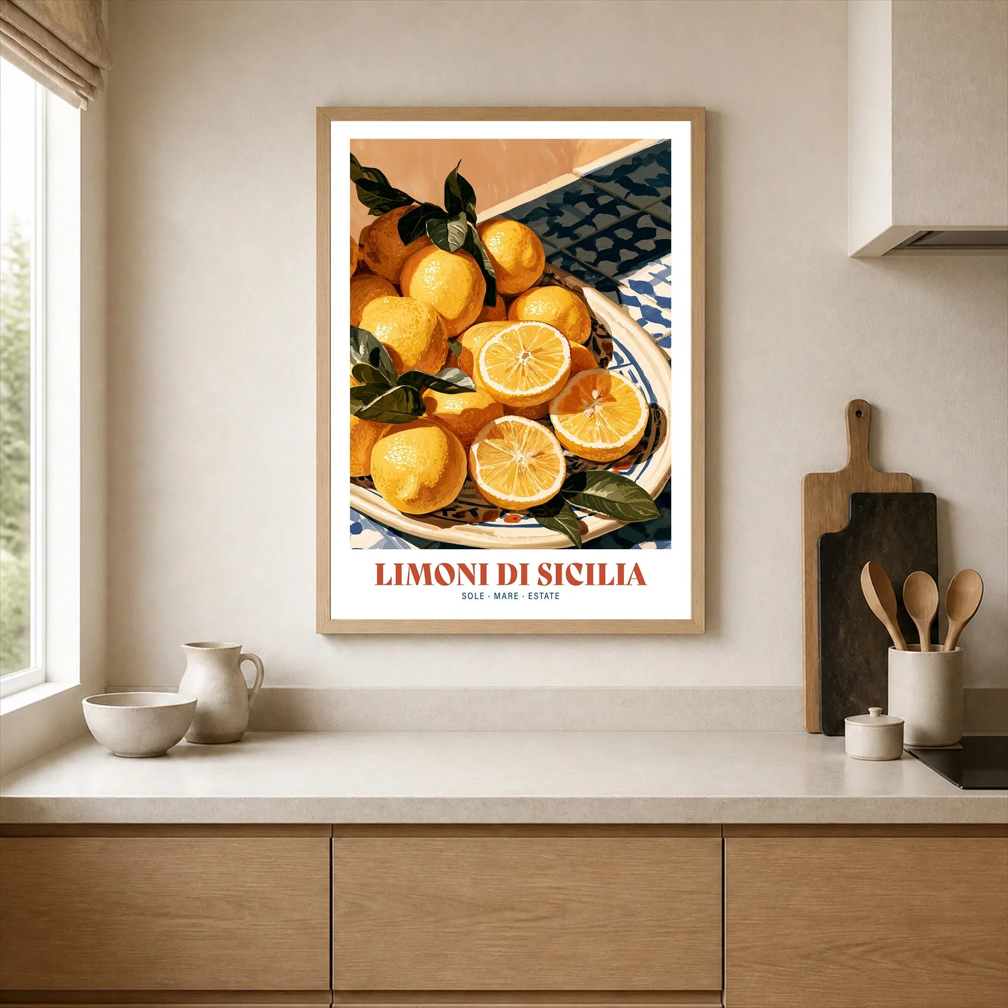 Sicilian Lemons Italian Kitchen Wall Art - neutral kitchen single frame mockup This Art World