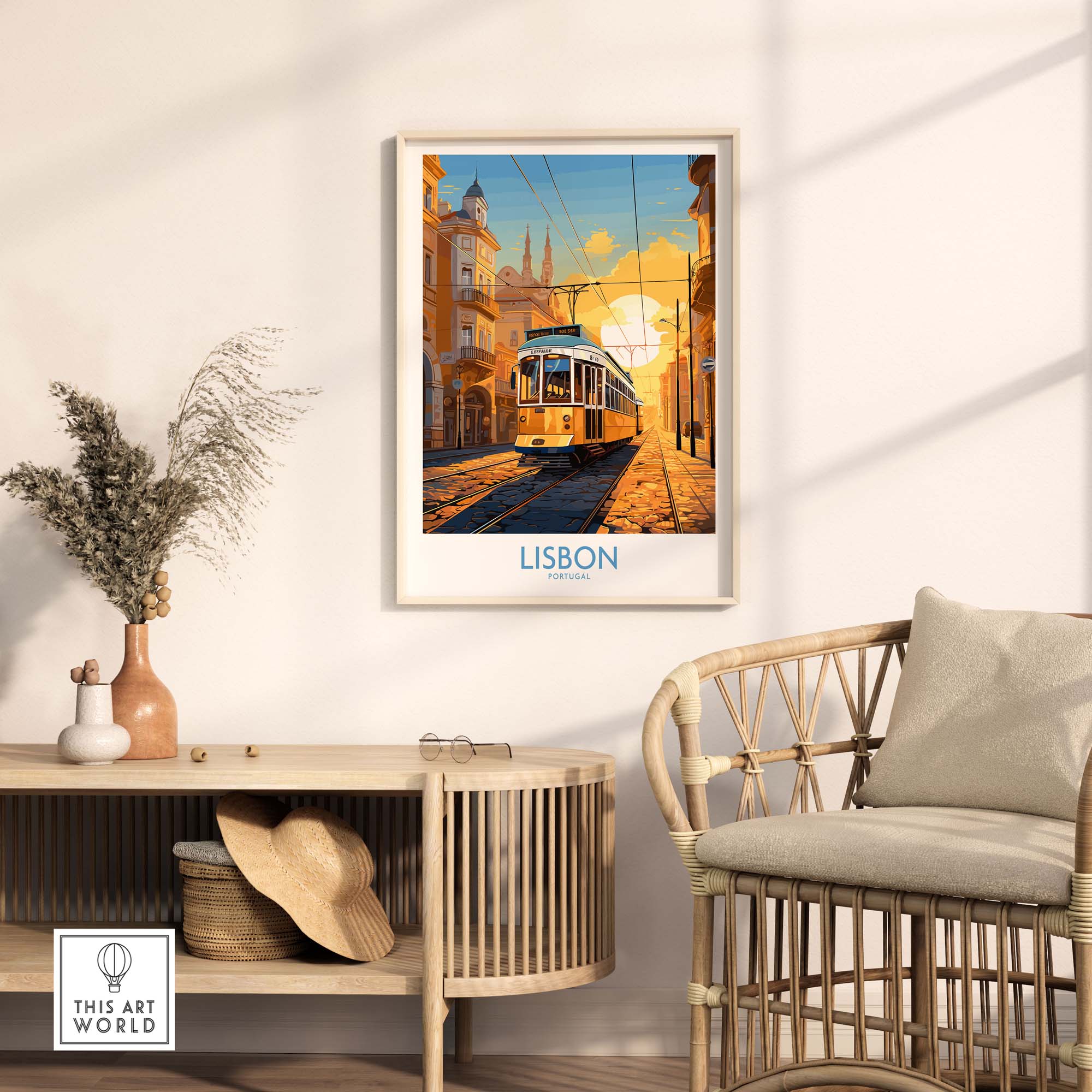 Lisbon Print with Tram Sunset