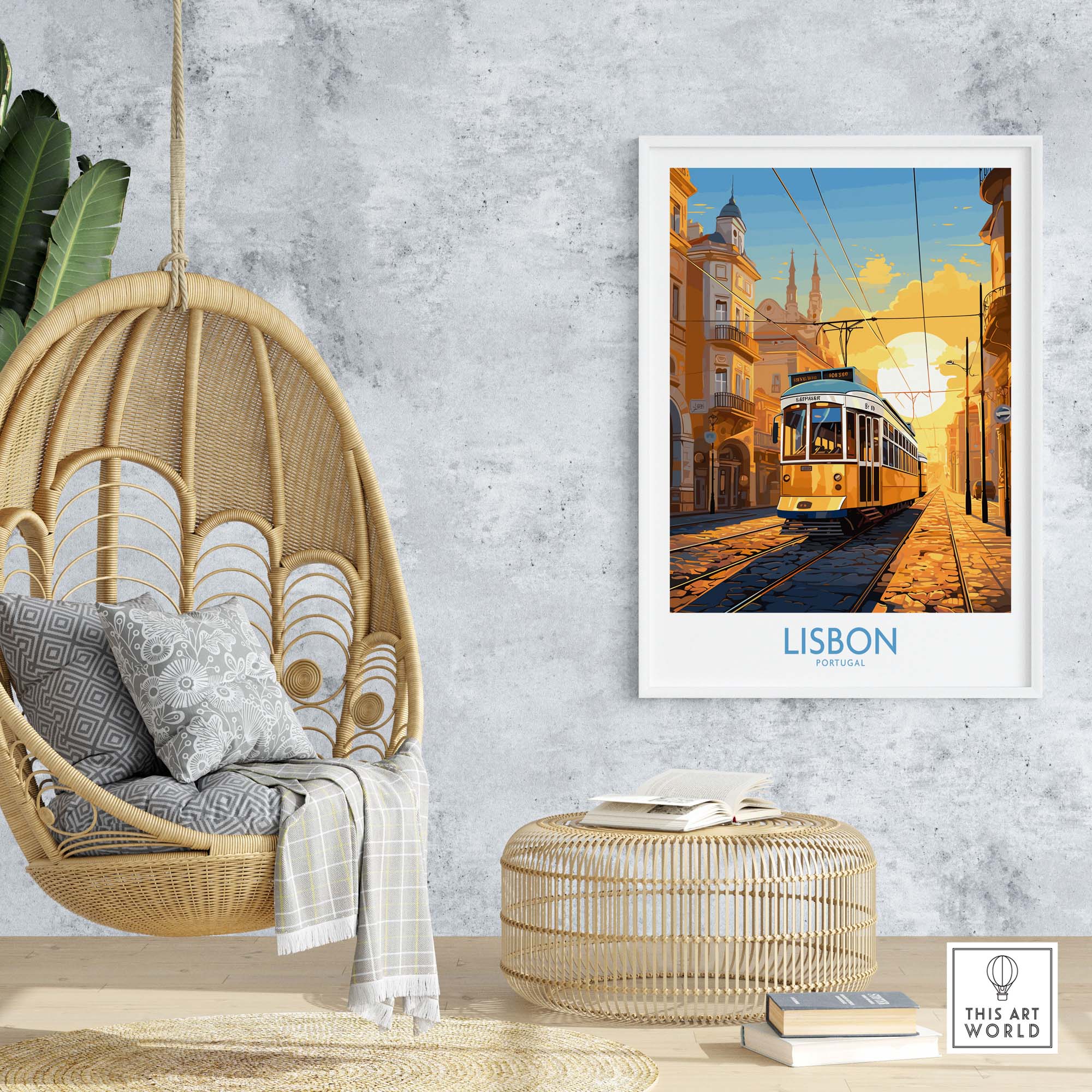 Lisbon Print with Tram Sunset