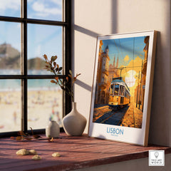Lisbon Print with Tram Sunset