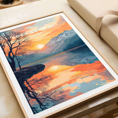 Loch Lomond Print showcasing vibrant colors of Scotland's landscape during sunset.