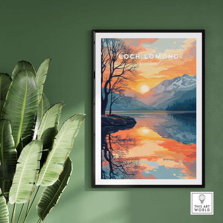 Loch Lomond print showcasing vibrant colors and serene landscapes of Scotland, perfect for nature lovers.