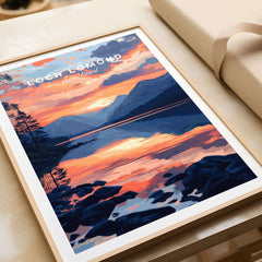 Loch Lomond Wall Art featuring a vibrant sunset reflection over the iconic lake, perfect for home decor.