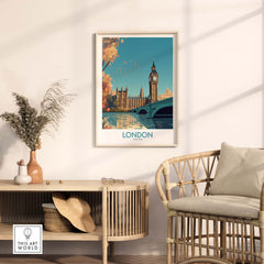 London Big Ben wall art poster in modern decor setting, featuring vibrant colors and clarity for stylish home decor.