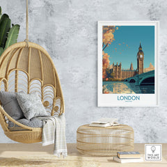 London Big Ben wall art in modern decor, showcasing vibrant colors and chic design for stylish home interiors.