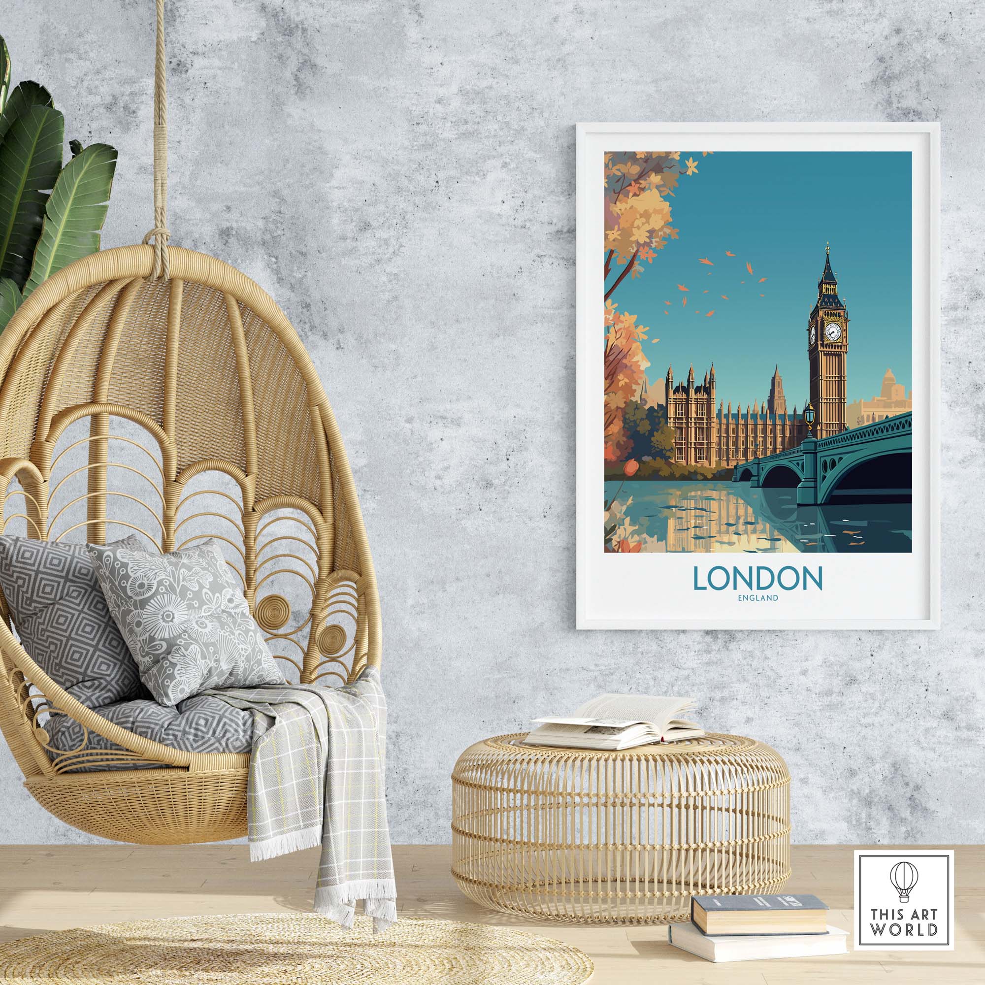 London Big Ben wall art in modern decor, showcasing vibrant colors and chic design for stylish home interiors.