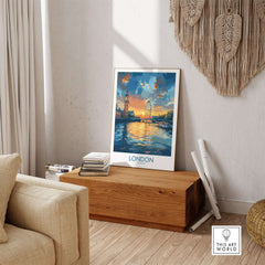 London England Print | River Thames Wall Art Poster showcasing the iconic River Thames at sunset.