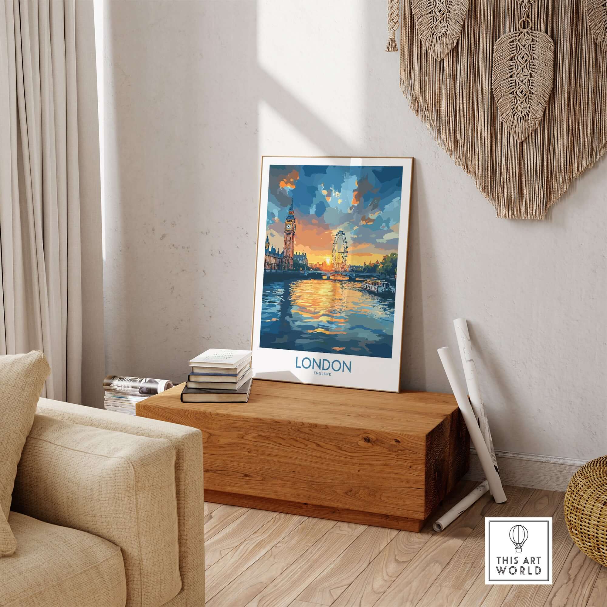 London England Print | River Thames Wall Art Poster showcasing the iconic River Thames at sunset.