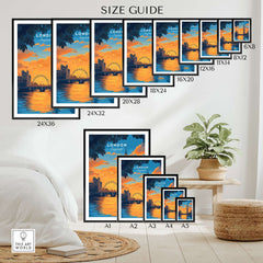 London Eye & Big Ben Poster | Thames River Skyline Art Size Guide