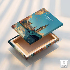London Wall Art Print featuring Big Ben and the Houses of Parliament on a decorative box.