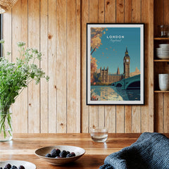 London Wall Art Print featuring Big Ben and the Houses of Parliament, perfect for home decor.