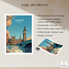 London Wall Art Print featuring Big Ben and the Houses of Parliament in vibrant colors.