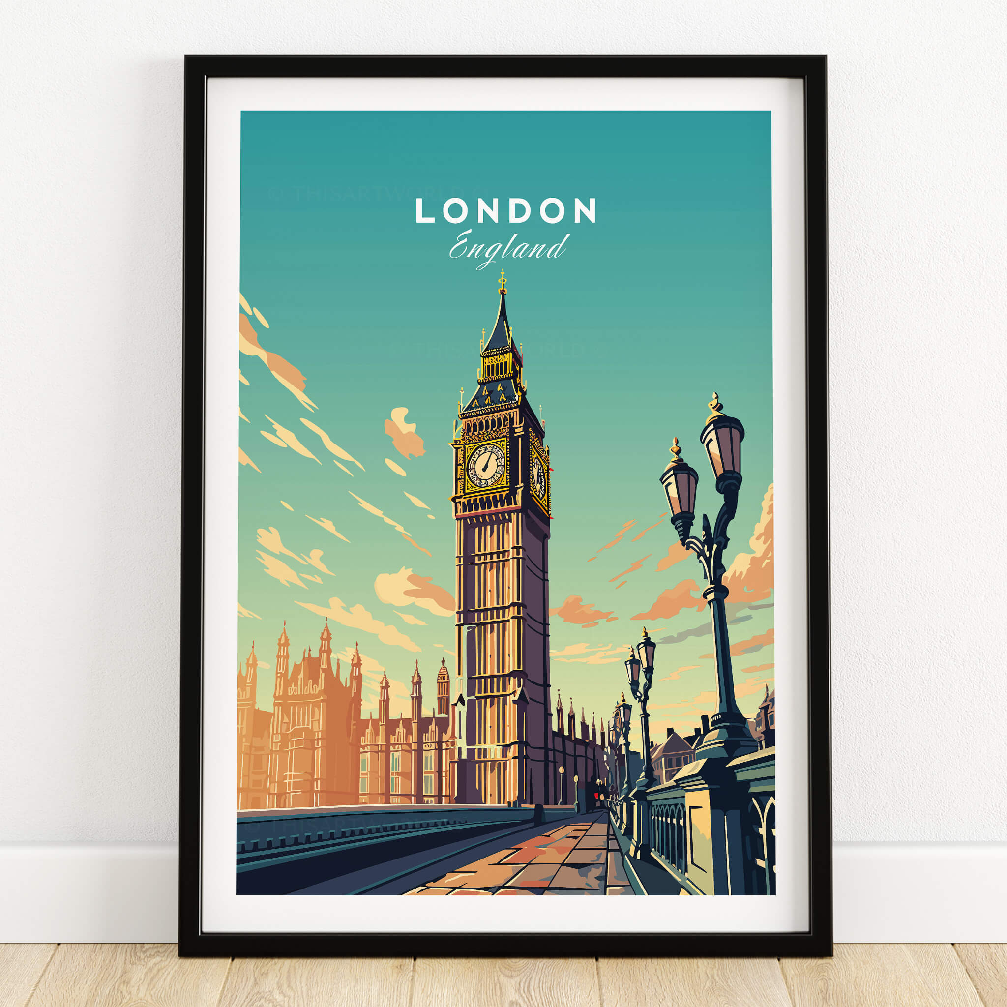 London Poster Big Ben featuring iconic clock tower in vibrant colors, perfect for home decor and travel enthusiasts.