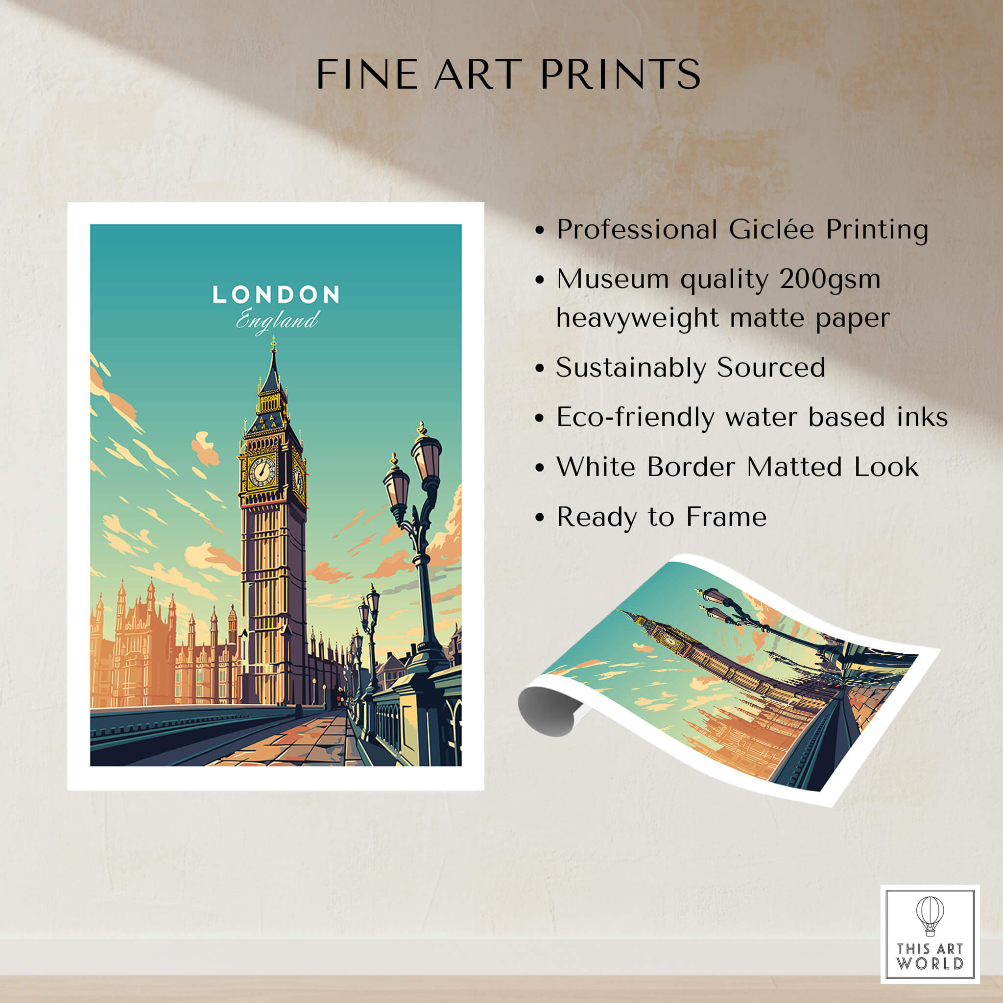 London Poster Big Ben featuring professional Giclée printing on high-quality matte paper.