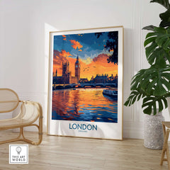 London Print | River Thames & Big Ben Wall Art showcasing Big Ben at sunset over the River Thames.