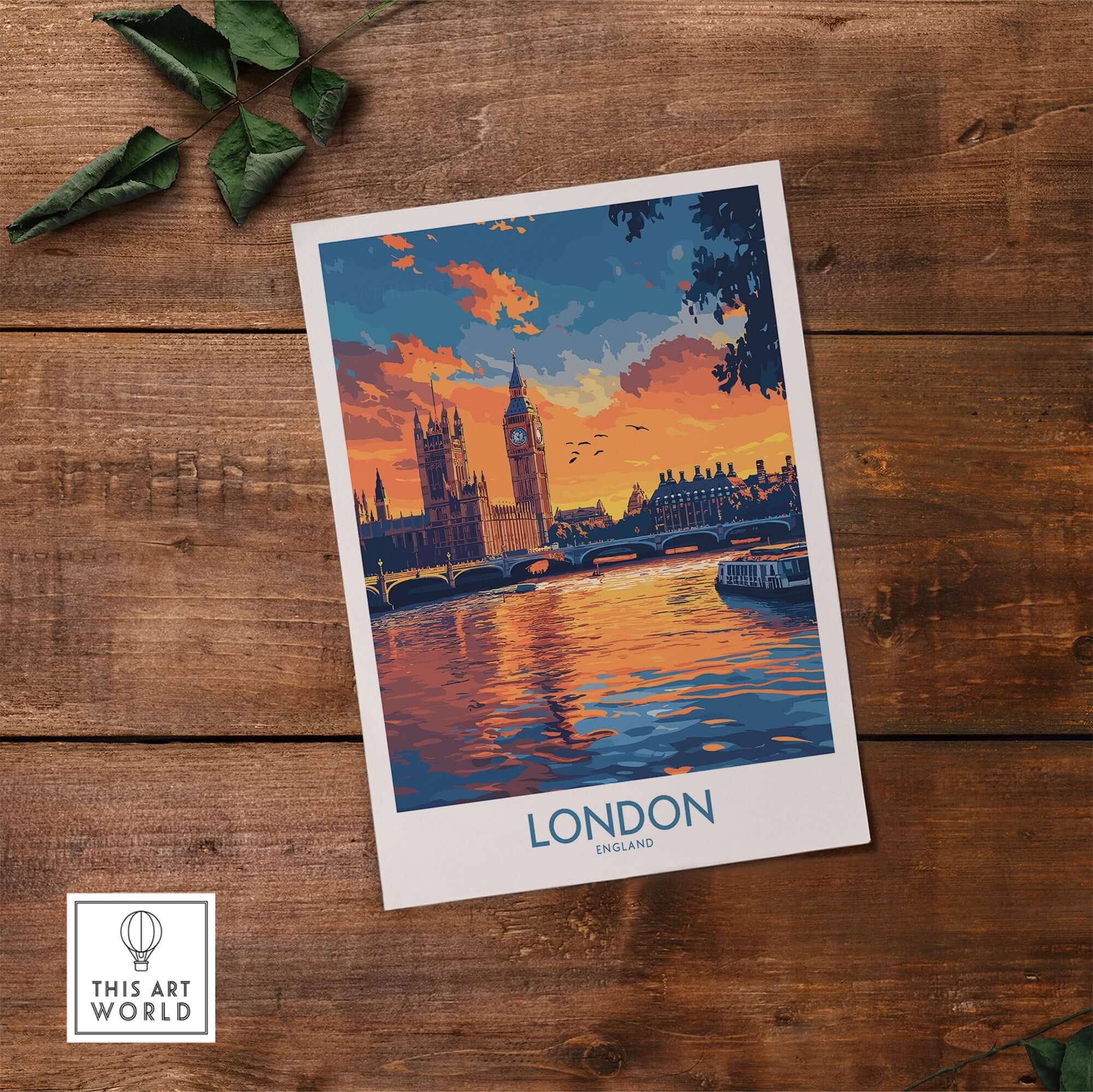 London Print | River Thames & Big Ben Wall Art with vibrant sunset colors over the Thames and Big Ben.