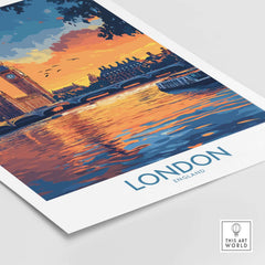 London Print | River Thames & Big Ben Wall Art featuring a sunset over the Thames with Big Ben and reflection.