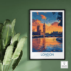 London Print | River Thames & Big Ben Wall Art featuring River Thames at sunset with Big Ben in the background.