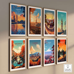 London Skyline Art | Big Ben & Houses of Parliament Print displayed among various city art prints.