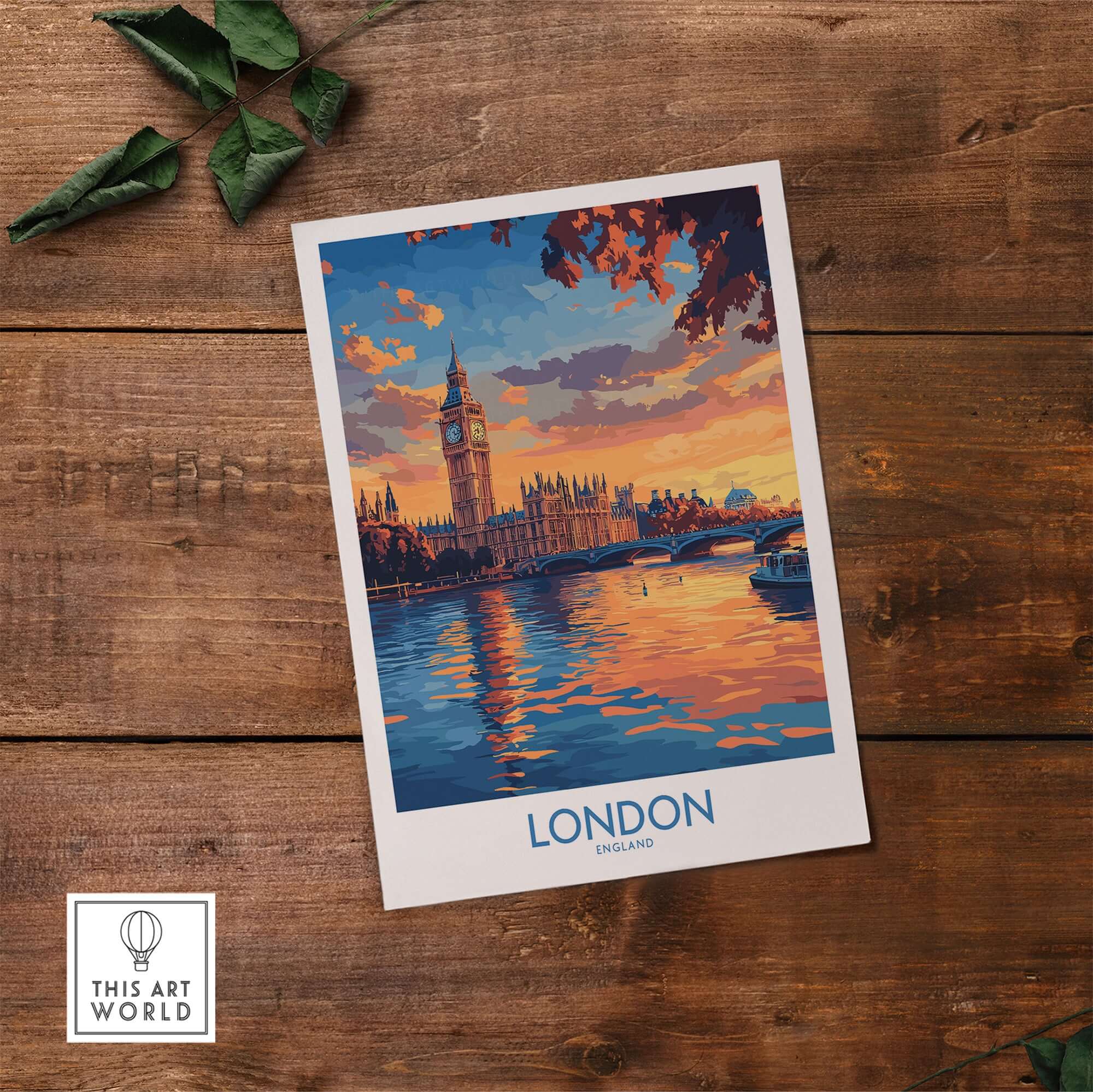 London Skyline Wall Art | Thames River & Parliament Print showcasing Big Ben and the River Thames at sunset.