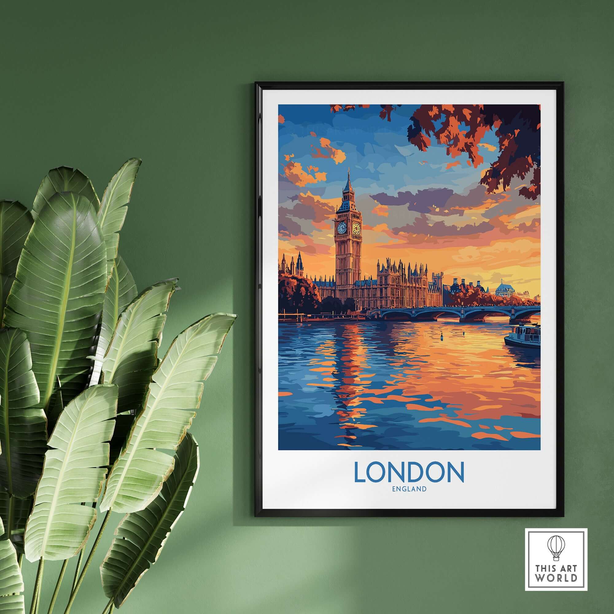 London Skyline Wall Art | Thames River & Parliament Print - Beautiful art print featuring Big Ben and Westminster.