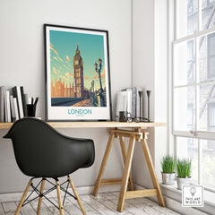 London Wall Art print featuring Big Ben in a stylish interior setting, perfect for modern home decor.