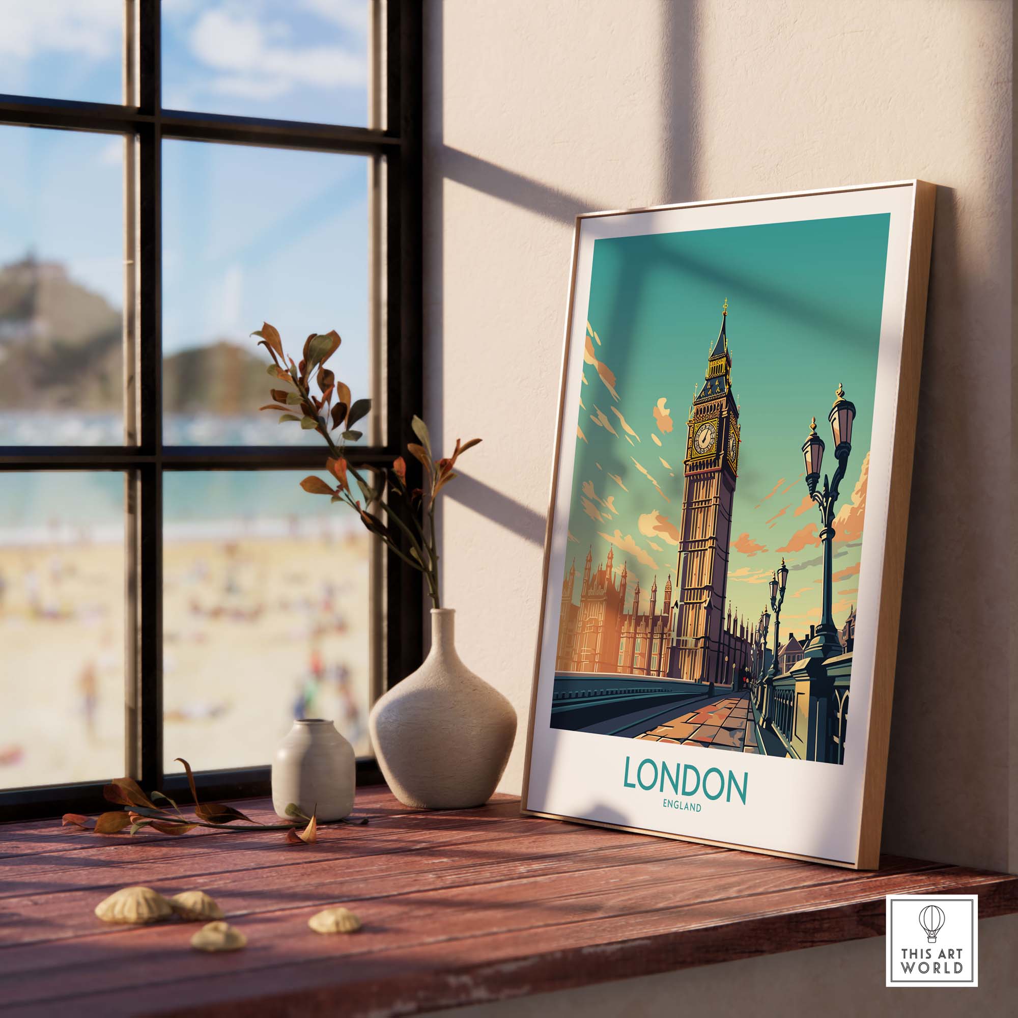 Framed London wall art featuring Big Ben, perfect for modern home decor and gallery walls.