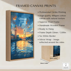 London Skyline Poster | Sunset Cityscape Wall Art Print with professional giclée printing and wooden frame