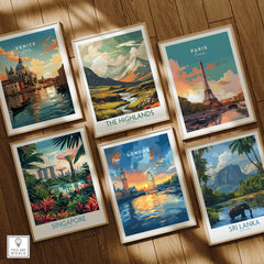London Skyline Poster | Sunset Cityscape Wall Art Print featuring iconic landmarks and vibrant sunset.