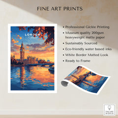 Big Ben London Art Print | Westminster Palace Poster showcasing London's skyline in vibrant colors.